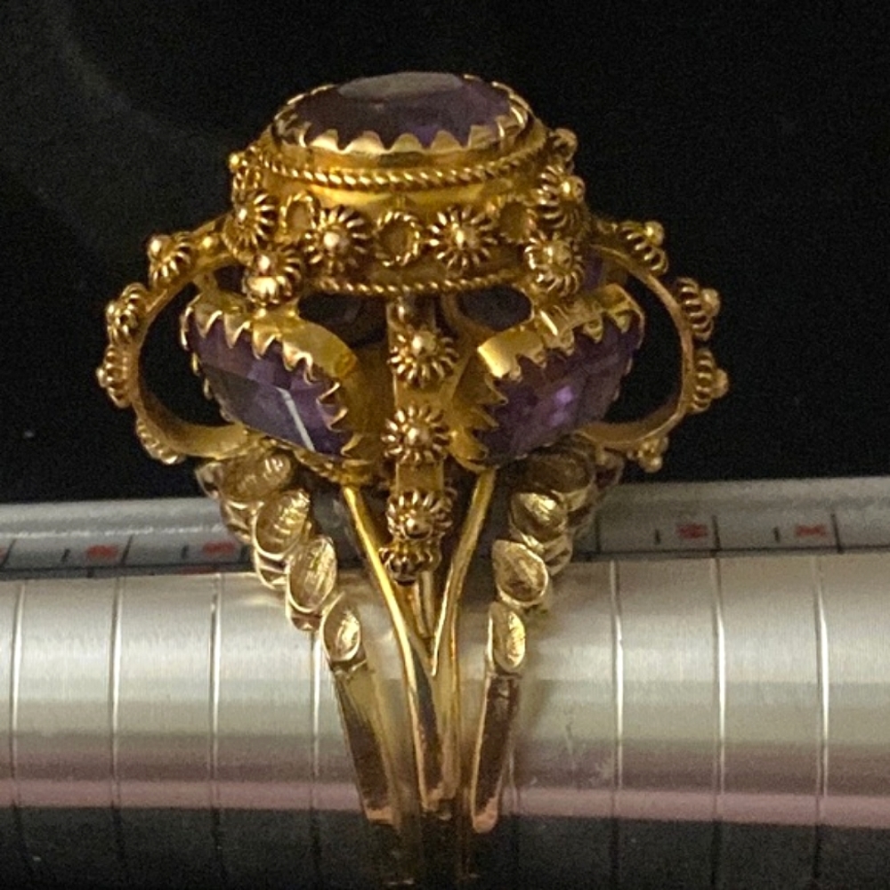 Rare OOAK Etruscan Revival Amethyst and Gold Ring Appraised